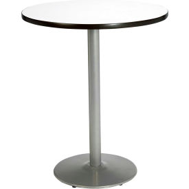 30" Round Bar Height Restaurant Table, White Table/Silver Base