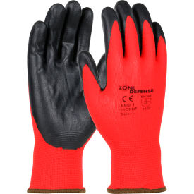 Red Nylon Shell Coated Gloves, Black Nitrile Palm Coat, Small