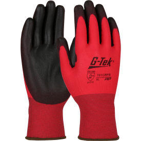 Red Nylon Shell Coated Gloves, Black Poly Palm Coat, 2XL