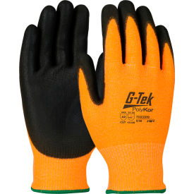 Orange HPPE Shell Cut Resistant Gloves, Black Poly Palm Coat, Medium