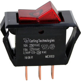 Switch, 125/250V, 10/15A, Black W/Red Light, For Bunn