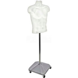 Plastic Male Torso On Wheeled Plastic Base, 60" OAH, White ,1 Piece