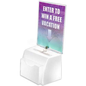 Small Molded Suggestion Box with Pocket Lock & Key, White, 5.5" x 3.5", Acrylic