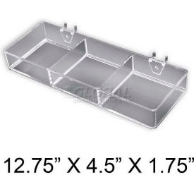 3-Compartment Tray For Pegboard/Slatwall, 12.75" x 1.75", Acrylic - Pkg Qty 2