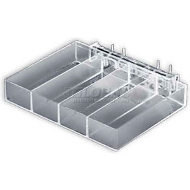 4-Compartment Tray For Pegboard/Slatwall, 9.375" x 1.5", Acrylic - Pkg Qty 2