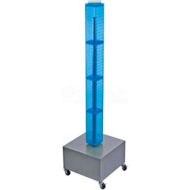48" Pegboard Rolling Floor Display, 4-Sided, Blue Translucent ,1 Piece