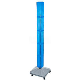 60" Pegboard Rolling Floor Display, 4-Sided, Blue Translucent, 1 Piece