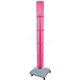 60" Pegboard Rolling Floor Display, 4-Sided, Pink Translucent ,1 Piece