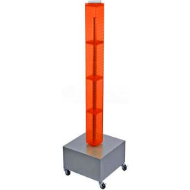 48" Pegboard Rolling Floor Display, 4-Sided, Orange Translucent ,1 Piece