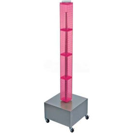 48" Pegboard Rolling Floor Display, 4-Sided, Pink Translucent ,1 Piece