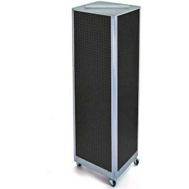 700406-BLK Four-Sided Spinning Pegboard Floor Display W/ Wheels, 16" x 60", Black