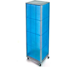 Four-Sided Spinning Pegboard Floor Display with Wheels, 16" x 60", Blue