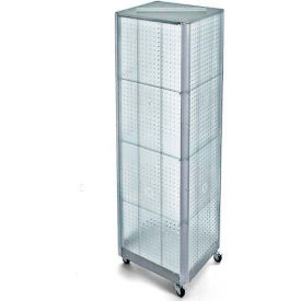 Four-Sided Spinning Pegboard Floor Display W/ Wheels, 16" x 60", Clear