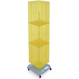 4-Sided Interlocking Pegboard Floor Display with Wheels, 14" x 60", Yellow