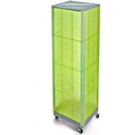 Four-Sided Spinning Pegboard Floor Display with Wheels, 16" x 60", Green