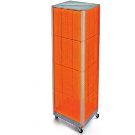 700406-ORG Four-Sided Spinning Pegboard Floor Display with Wheels, 16" x 60", Orange