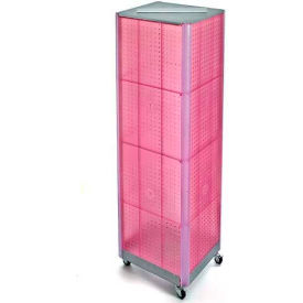 Four-Sided Spinning Pegboard Floor Display with Wheels, 16" x 60", Pink
