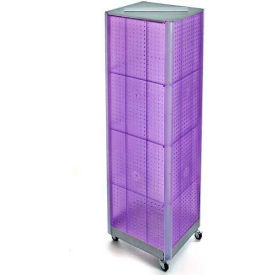 Four-Sided Spinning Pegboard Floor Display W/ Wheels, 16" x 60", Purple