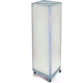 Four-Sided Spinning Pegboard Floor Display W/ Wheels, 16" x 60", White