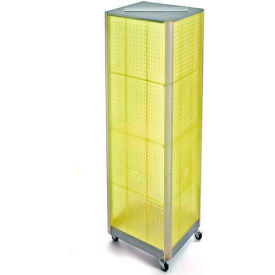 Four-Sided Spinning Pegboard Floor Display with Wheels, 16" x 60", Yellow