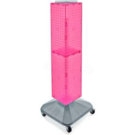 4-Sided Interlocking Pegboard Display With Wheels, 8" x 40", Pink Opaque