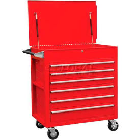 34-1/2"W X 20"D X 39-1/2"H 6 Drawer Red Tool Cabinet with Clamshell Lid