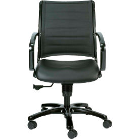 Europa Mid Back Chair - Black Leather - Non-Adjustable Arms