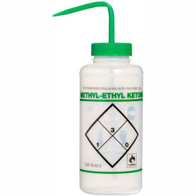 LDPE Wash Bottles, 1000ml, Methyl Ethyl Ketone Label, Green Cap, Wide Mouth, 6/PK