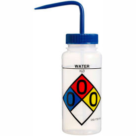 LDPE Wash Bottles, 500ml, Water Label, Blue Cap, Wide Mouth, 4/PK