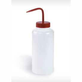 LDPE Wash Bottles 1000ml, Red Cap, Wide Mouth, 4/PK