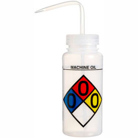 LDPE Wash Bottles, 500ml, Machine Oil Label, Natural Cap, Wide Mouth, 4/PK