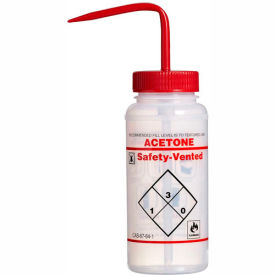 LDPE Wash Bottles, 500ml, Acetone Label, Red Cap, Wide Mouth, 3/PK