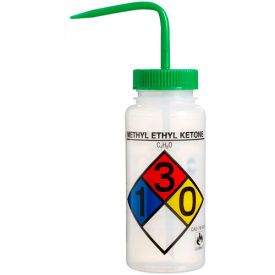 Wash Bottles 500ml, Methyl Ethyl Ketone Label, Green Cap, Wide Mouth, 4/PK