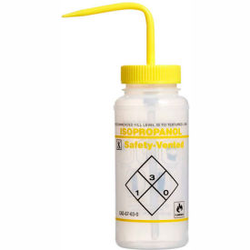 LDPE Wash Bottles, 500ml, Isopropanol Label, Yellow Cap, Wide Mouth, 3/PK