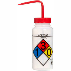 LDPE Wash Bottles, 500ml, Acetone Label, Red Cap, Wide Mouth, 4/PK