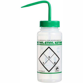 LDPE Wash Bottles, 500ml, Methyl Ethyl Ketone Label, Green Cap, Wide Mouth, 6/PK