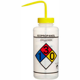 LDPE Wash Bottles 1000ml, Isopropanol Label, Yellow Cap, Wide Mouth, 4/PK