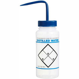 LDPE Wash Bottles, 500ml, Distilled Water Label, Blue Cap, Wide Mouth, 6/PK