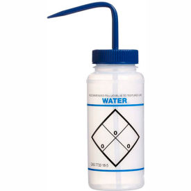 LDPE Wash Bottles 500ml, Water Label, Blue Cap, Wide Mouth, 6/PK