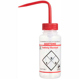 LDPE Wash Bottles 250ml, Acetone Label, Red Cap, Wide Mouth, 3/PK