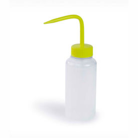 LDPE Wash Bottles, 250ml, Yellow Cap, Wide Mouth, 6/PK
