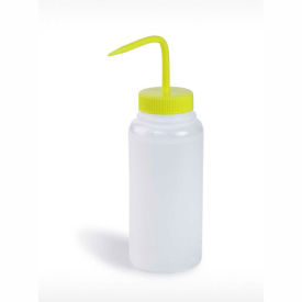 LDPE Wash Bottles, 500ml, Yellow Cap, Wide Mouth, 6/PK