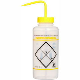 LDPE Wash Bottles, 1000ml, Isopropanol Label, Yellow Cap, Wide Mouth, 6/PK