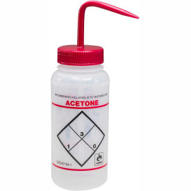 LDPE Wash Bottles, 500ml, Acetone Label, Red Cap, Wide Mouth, 6/PK