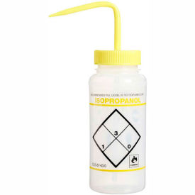 LDPE Wash Bottles 500ml, Isopropanol Label, Yellow Cap, Wide Mouth, 6/PK