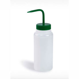 LDPE Wash Bottles, 500ml, Green Cap, Wide Mouth, 6/PK