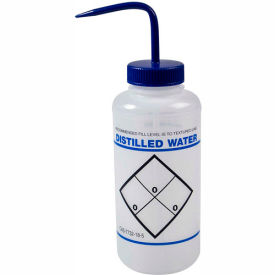 Wash Bottles, 1000ml, Distilled Water Label, Blue Cap, Wide Mouth, 6/PK