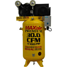 7.5 HP Single-Stage Vertical Air Compressor, 80 Gallon, 170 PSI, 30 CFM, 1-Phase 208-230V