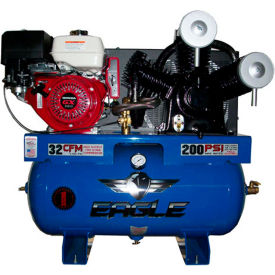 13 HP Stationary Gas Compressor, 30 Gal, 200 PSI, 32 CFM, Honda Engine, Electric/Recoil Start.