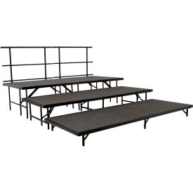 Stage Set with Carpet - 96"L x 48"W - 8"H, 16"H, 24"H & Two Guard Rails - Black